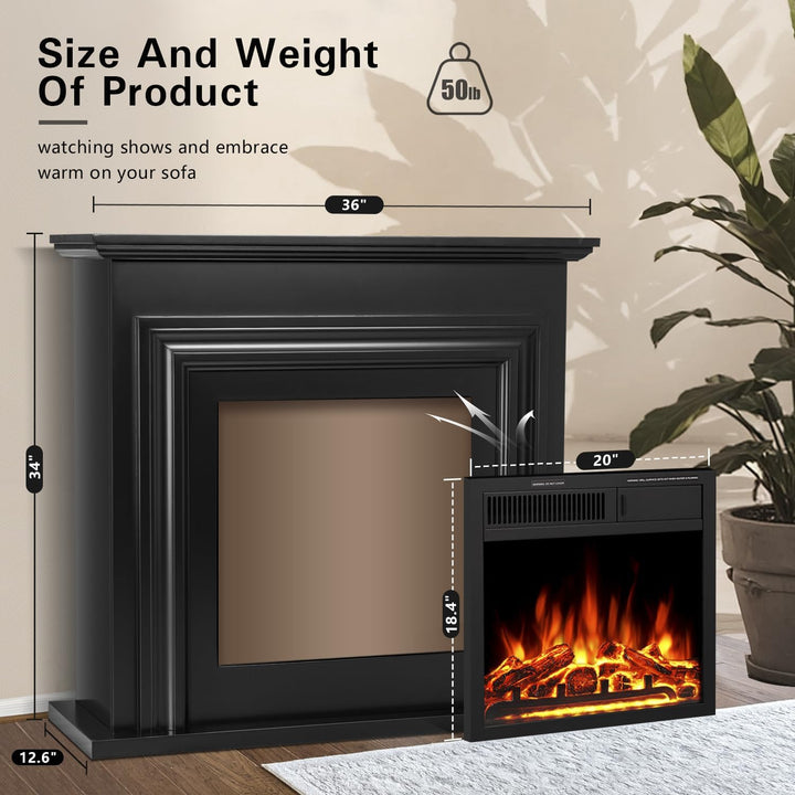 36 Inch Electric Fireplace Mantel Wooden Surround Firebox M1804 - Kismile