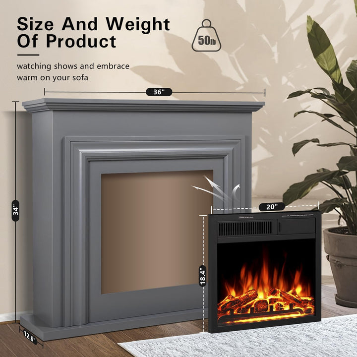 36 Inch Electric Fireplace Mantel Wooden Surround Firebox M1804 - Kismile
