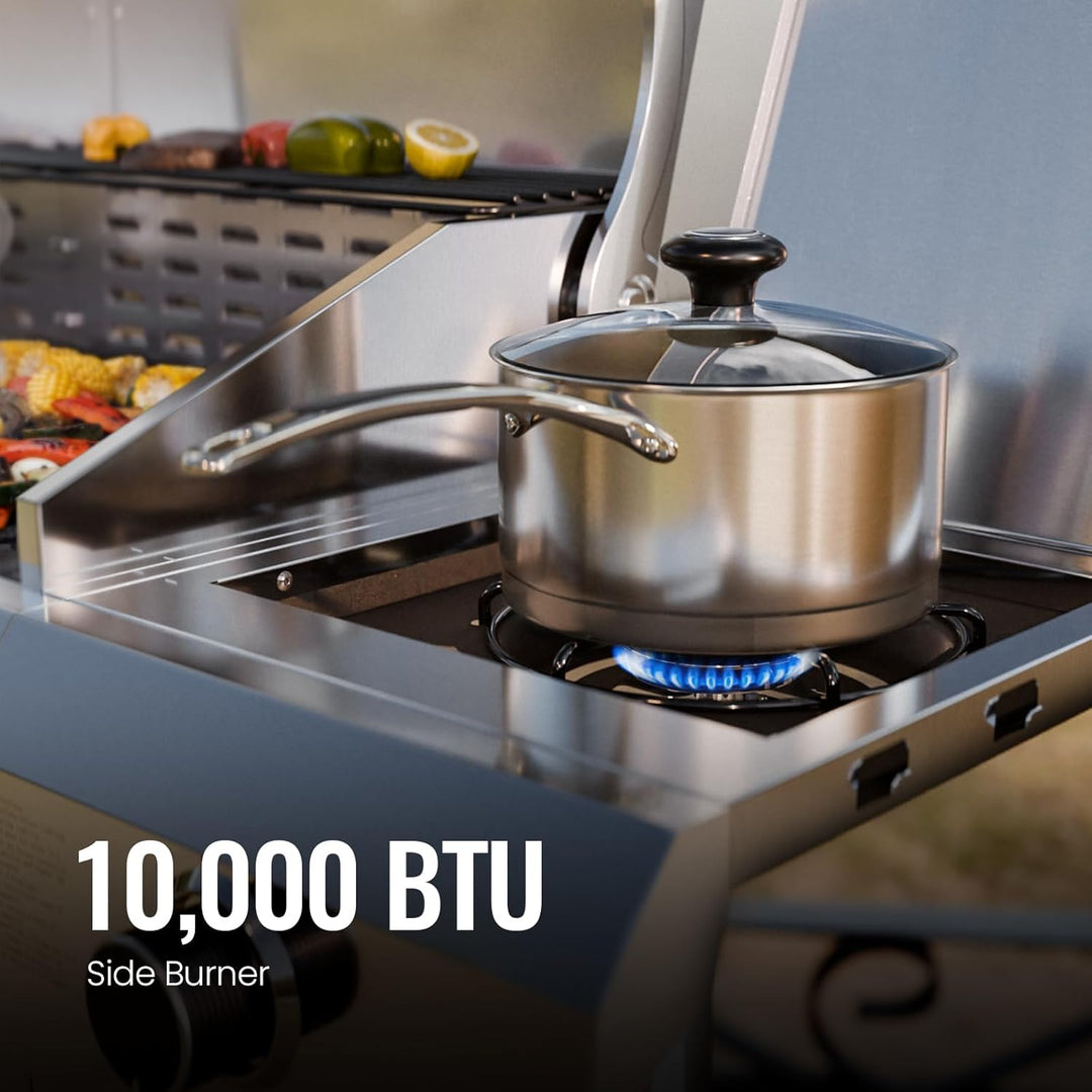 4 - Burner BBQ Propane Gas Grill, 42,000 BTU Stainless Steel Barbecue Propane Grill with Side Burner G0141B - Kismile
