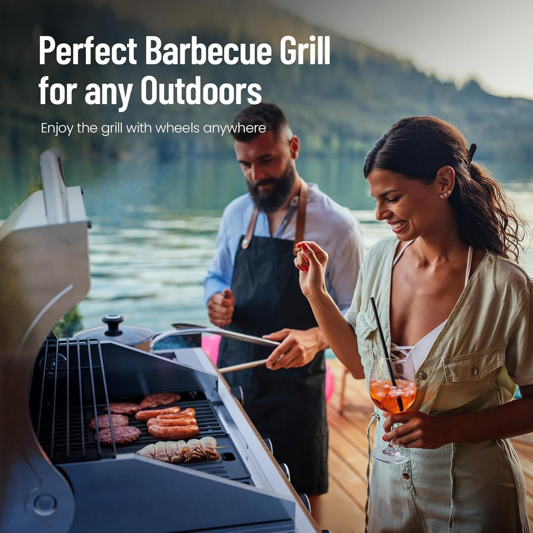 4 - Burner BBQ Propane Gas Grill, 42,000 BTU Stainless Steel Barbecue Propane Grill with Side Burner G0141B - Kismile