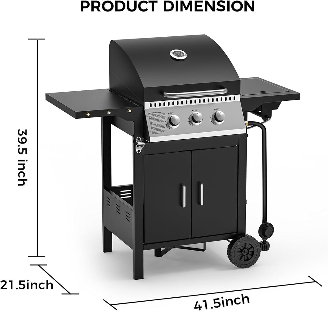 4 - Burner Propane Gas Grill with Porcelain - Enameled Cast Iron Grates and Side Burne G0141A - Kismile