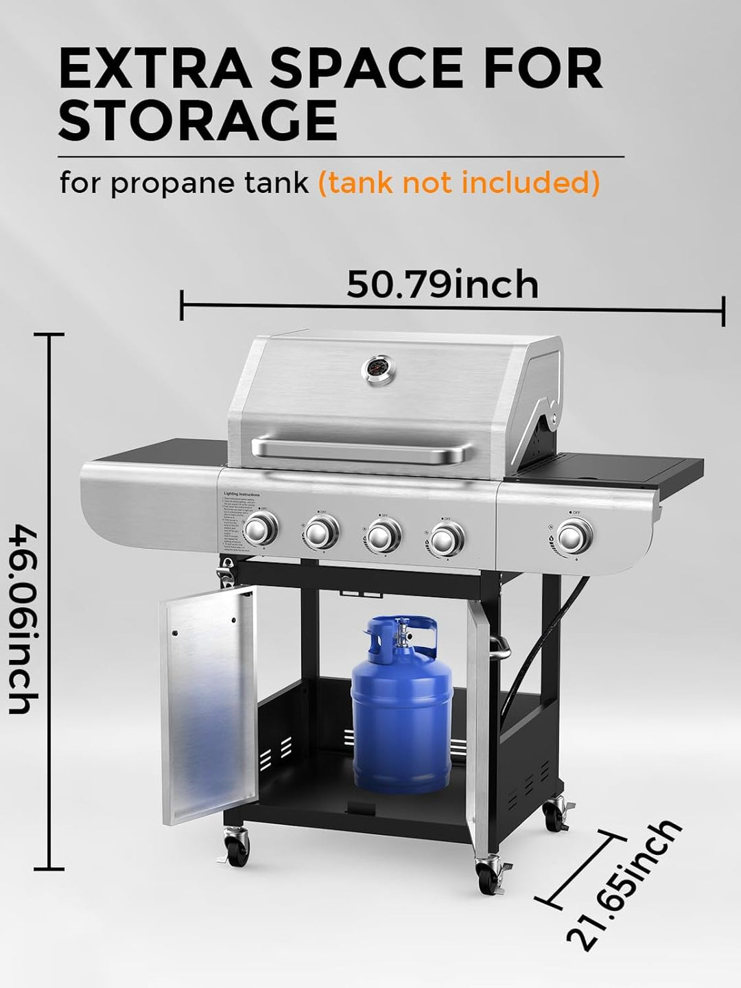 4 - Burner Propane Gas Grill with Porcelain - Enameled Cast Iron Grates and Side Burne G0141A - Kismile