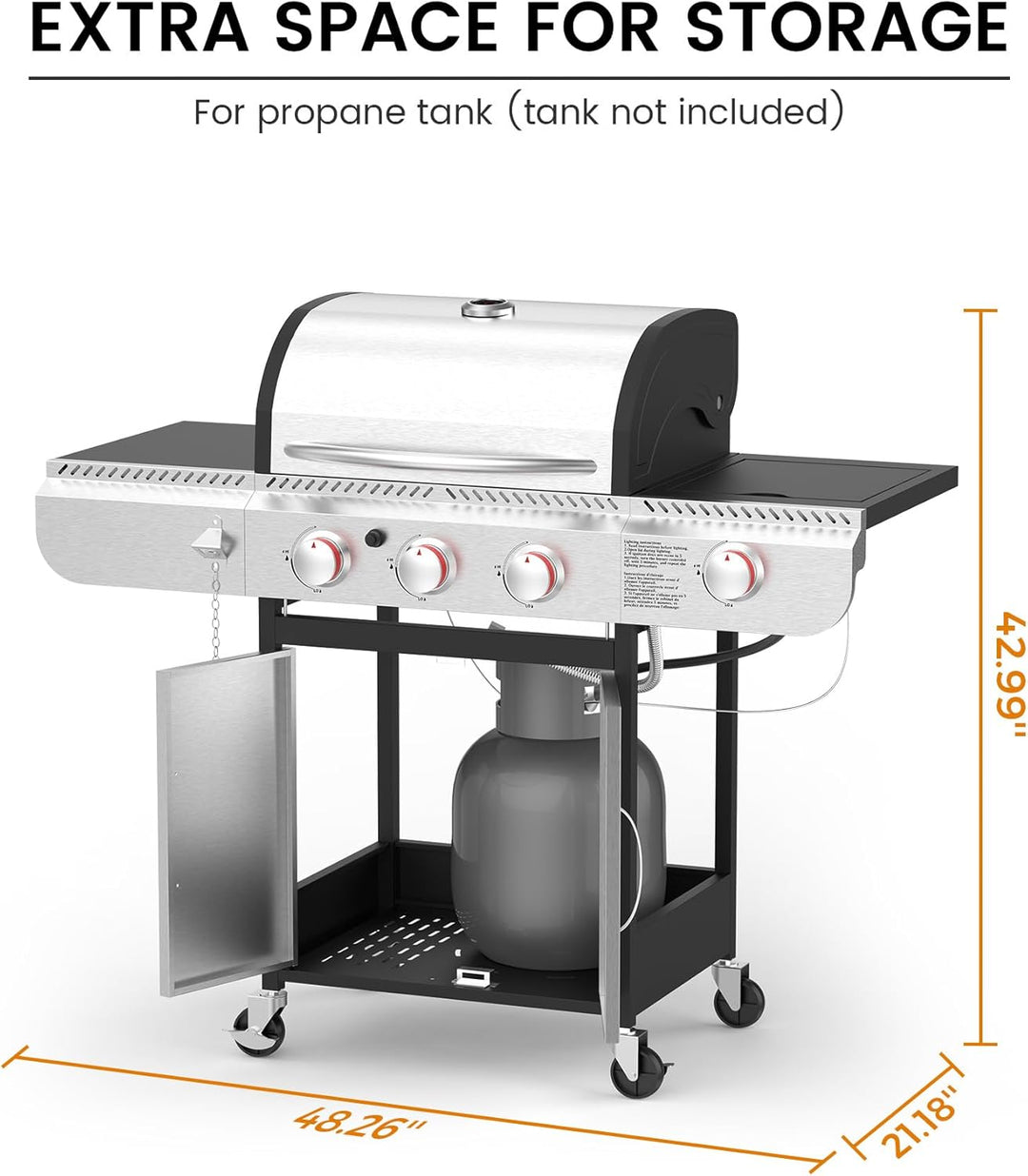 4 - Burner Propane Gas Grill with Porcelain - Enameled Cast Iron Grates and Side Burne G0141A - Kismile