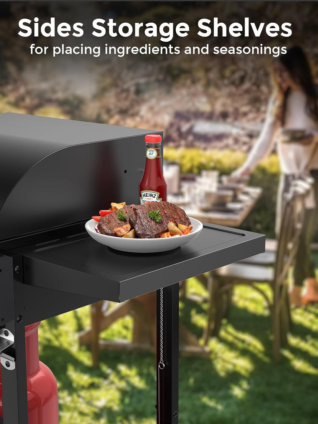 4 - Burner Propane Gas Grill with Porcelain - Enameled Cast Iron Grates and Side Burne G0141A - Kismile