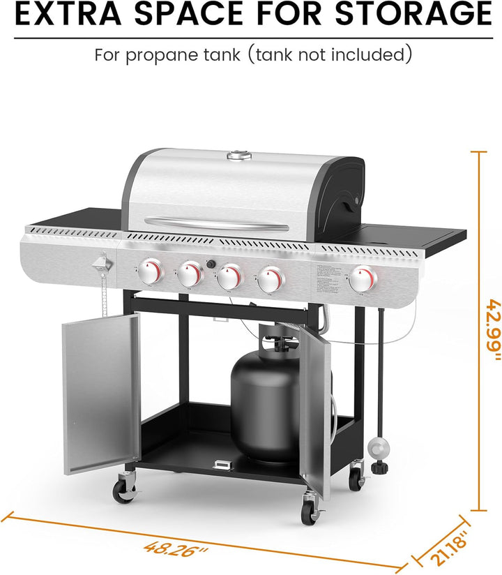 4 - Burner Propane Gas Grill with Porcelain - Enameled Cast Iron Grates and Side Burne G0141A - Kismile