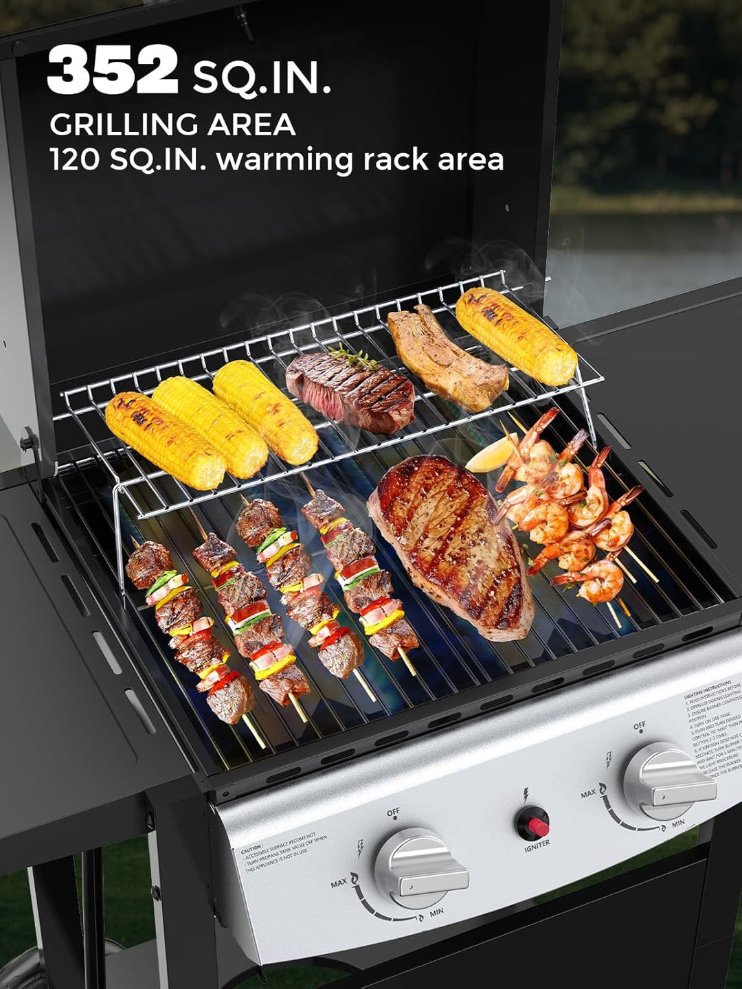 4 - Burner Propane Gas Grill with Porcelain - Enameled Cast Iron Grates and Side Burne G0141A - Kismile