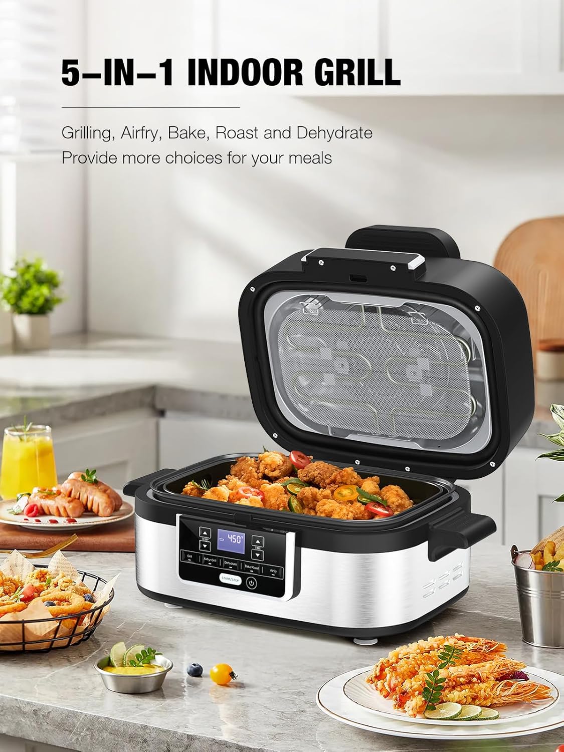 Foodi™ 5-in-1 Indoor Grill with 4-Quart Air Fryer, deals Roast, Bake, Dehydrate