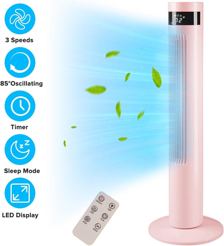 85° Oscillating Bladeless Tower Fan with 24ft/s Velocity - Kismile