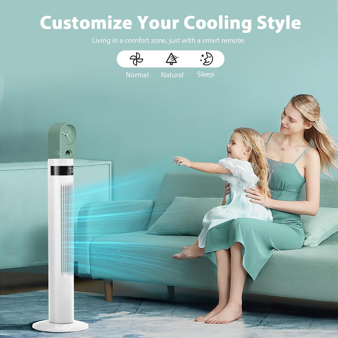85° Oscillating Bladeless Tower Fan with 24ft/s Velocity - Kismile