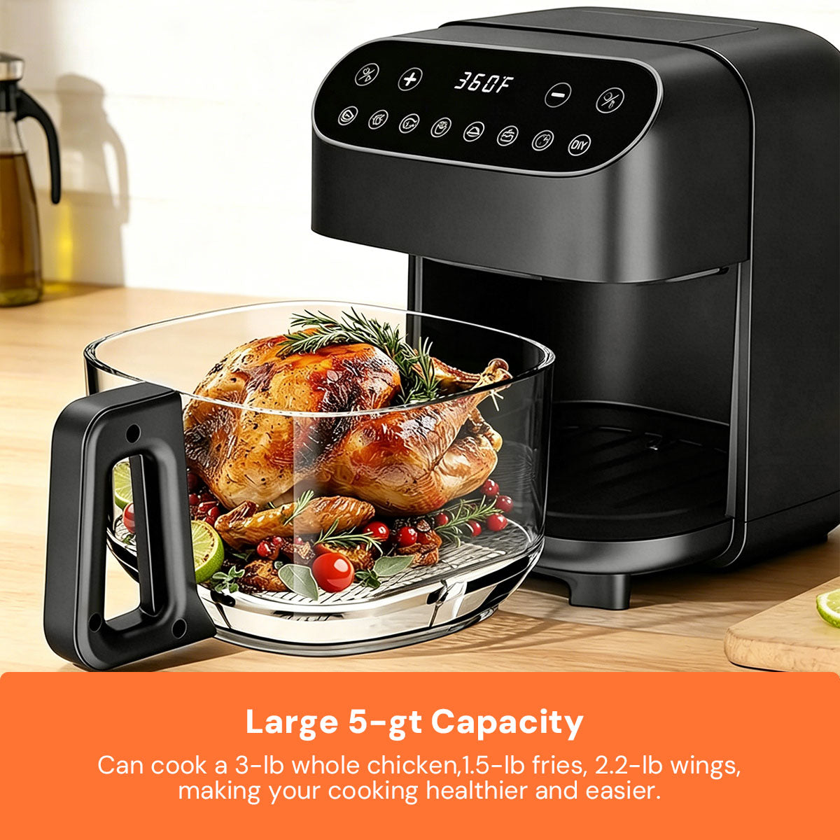 5 Quart Non-Toxic Air Fryer with Visible Fry Bowl 12420KAF0 - Kismile