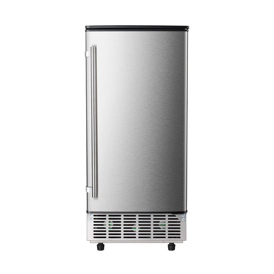 Stainless steel refrigerator on a white background