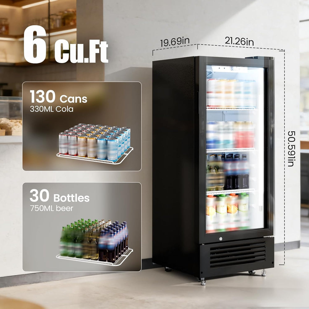 Kismile 6 Cu. Ft. Commercial Beverage Refrigerator with Glass Door, Wheels & Lock