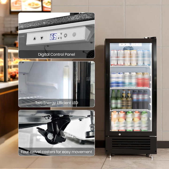 Kismile 6 Cu. Ft. Commercial Beverage Refrigerator with Glass Door, Wheels & Lock