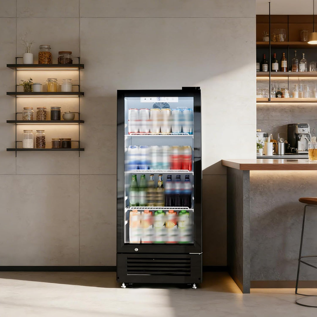 Kismile 6 Cu. Ft. Commercial Beverage Refrigerator with Glass Door, Wheels & Lock