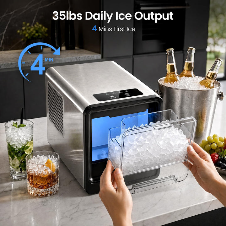 Kismile Nugget Ice Maker, Chewable Pellet Ice in 4 Mins, 35lbs/Day