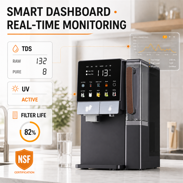 Countertop Water Dispenser with Ice Maker, All-in-1 Instant Hot & Cold Water Purifier Combo with Sr-Enriched Mineral Filtration, 8-Min Fast Bullet Ice Maker, Full-Waterway High-Temp Sterilization for Home & Office