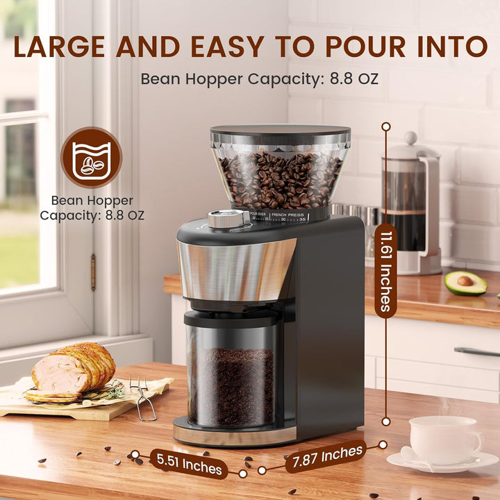 Automatic Coffee Grinder, Electric Burr One - Touch Grinder with 35 Grind Settings for Drip/Espresso/PourOver/ColdBrew, 2 - 12 Cup Dose Selection B8002 - Kismile