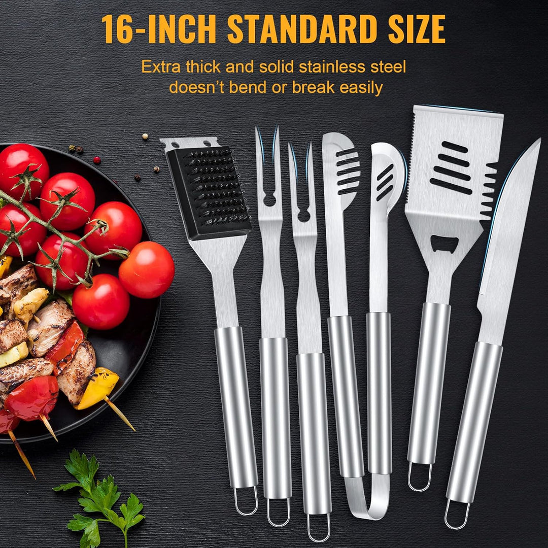 BBQ Tool Grilling Accessories, 16 - Inch Stainless Steel BBQ Grill Tools - Kismile