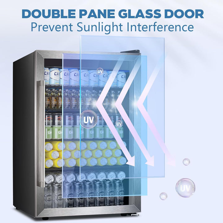 Beverage Refrigerator Cooler 4.4 Cu.Ft,145 Can Mini Fridge with Glass Door W58128SSH - Kismile