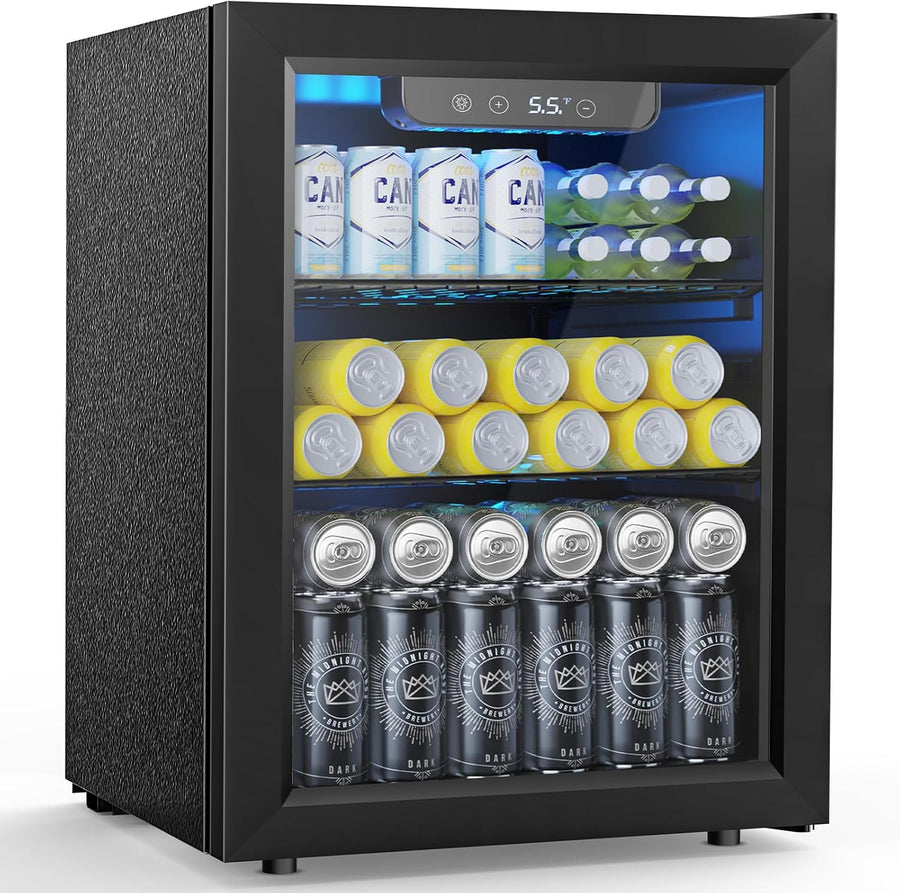 Beverage Refrigerator Cooler 4.4 Cu.Ft,145 Can Mini Fridge with Glass Door W58128SSH - Kismile