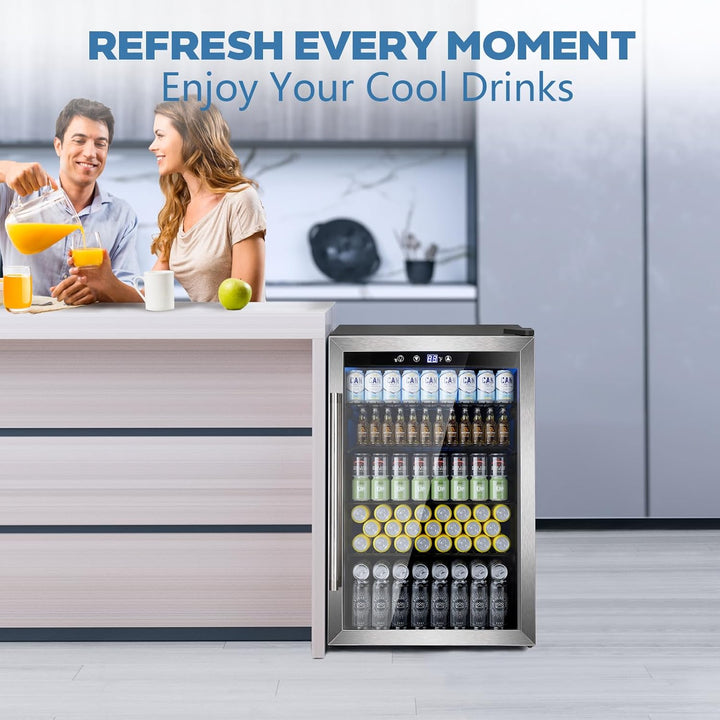 Beverage Refrigerator Cooler 4.4 Cu.Ft,145 Can Mini Fridge with Glass Door W58128SSH - Kismile