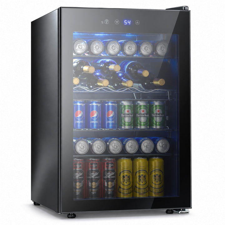 Beverage Refrigerator Cooler 4.5 Cu.Ft,145 Can Mini Fridge with Glass Door W58128BH - Kismile