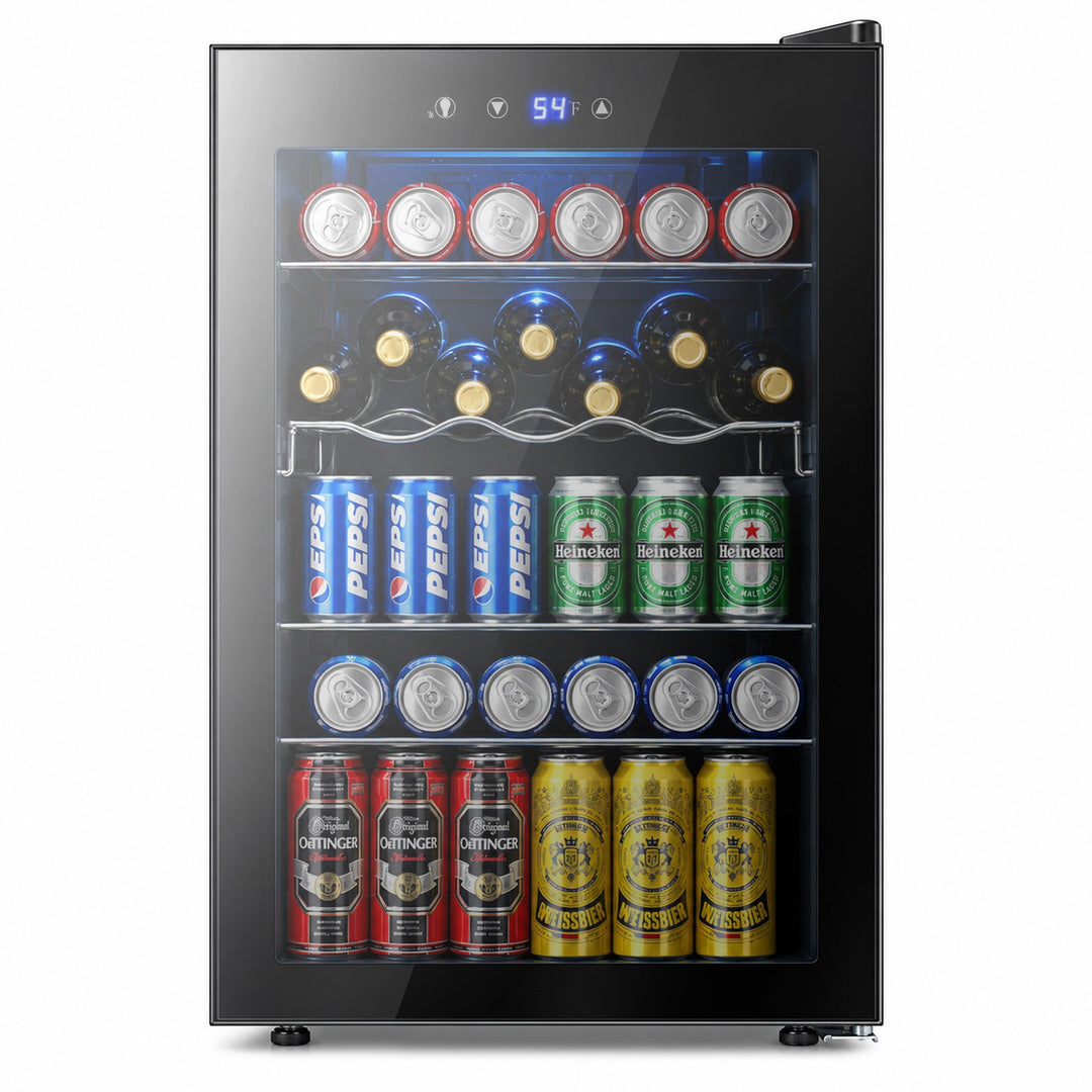 Beverage Refrigerator Cooler 4.5 Cu.Ft,145 Can Mini Fridge with Glass Door W58128BH - Kismile