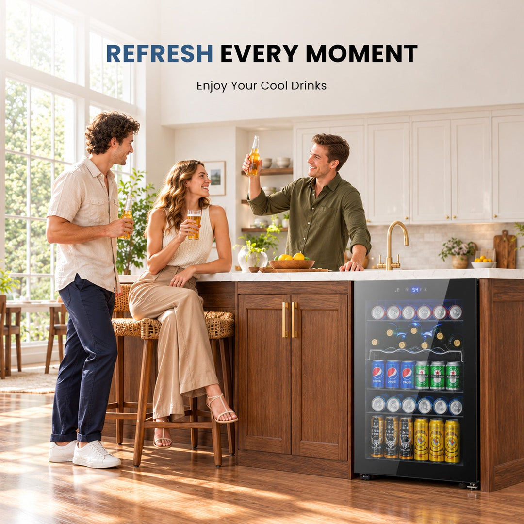 Beverage Refrigerator Cooler 4.5 Cu.Ft,145 Can Mini Fridge with Glass Door W58128BH - Kismile