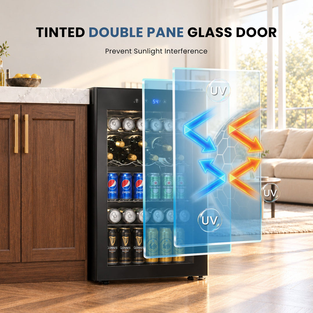 Beverage Refrigerator Cooler 4.5 Cu.Ft,145 Can Mini Fridge with Glass Door W58128BH - Kismile