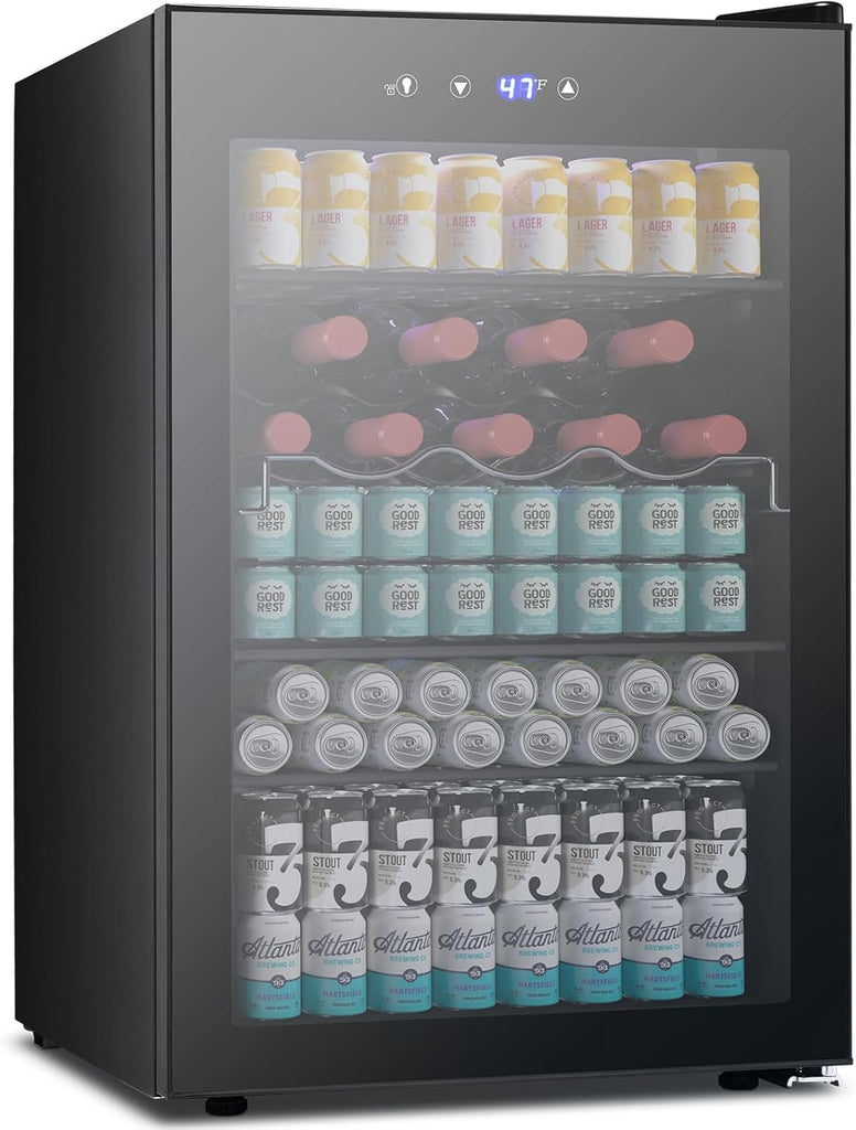 Beverage Refrigerator Cooler 4.5 Cu.Ft,145 Can Mini Fridge with Glass Door W58128BH - Kismile