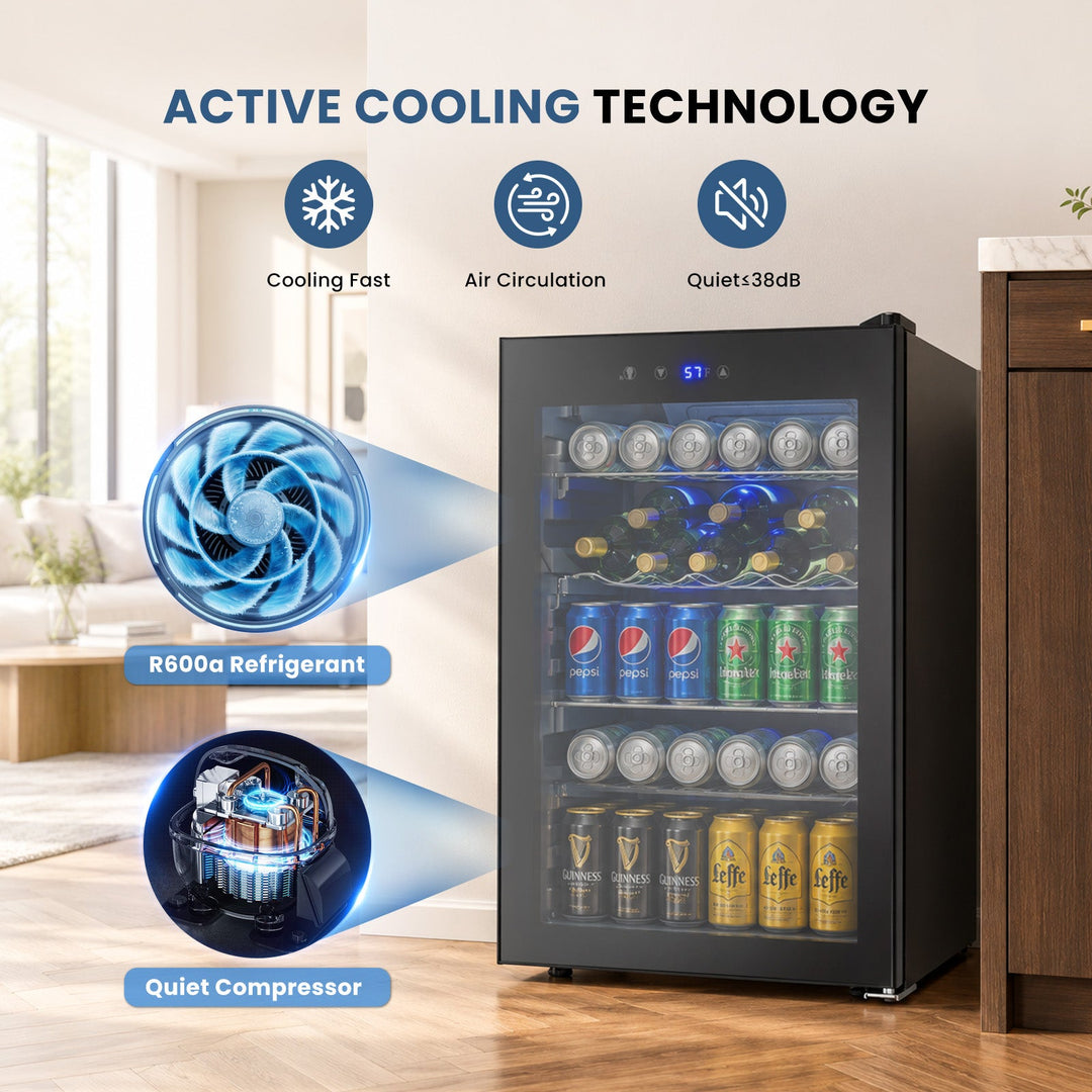 Beverage Refrigerator Cooler 4.5 Cu.Ft,145 Can Mini Fridge with Glass Door W58128BH - Kismile