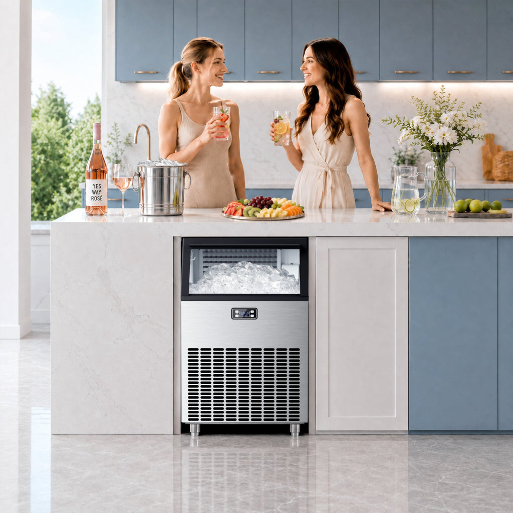 Commercial Ice Maker, Freestanding Square Ice Cube Maker 265lbs/24h, 55lbs Storage Bin, Full Heavy Duty Stainless Steel Construction - Kismile