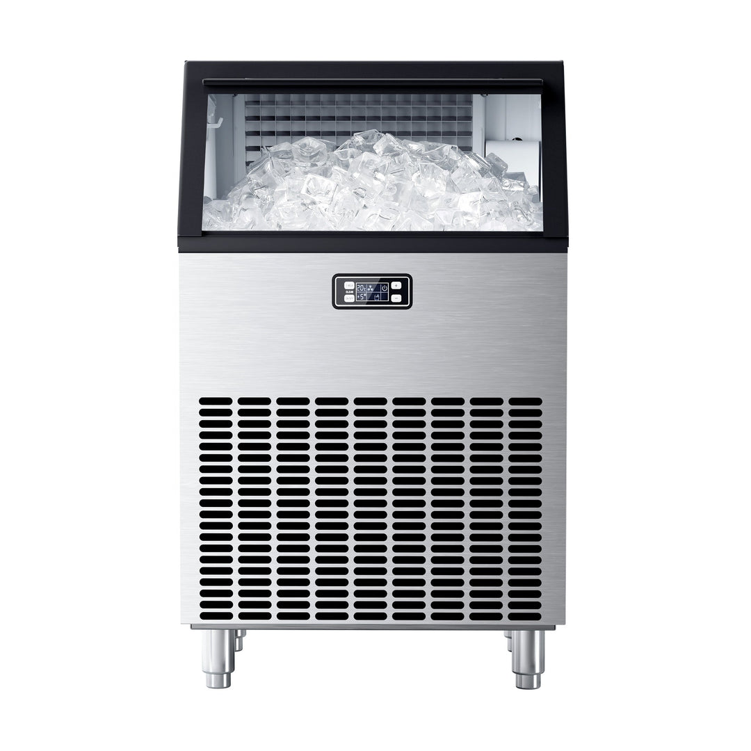 Commercial Ice Maker, Freestanding Square Ice Cube Maker 265lbs/24h, 55lbs Storage Bin, Full Heavy Duty Stainless Steel Construction - Kismile