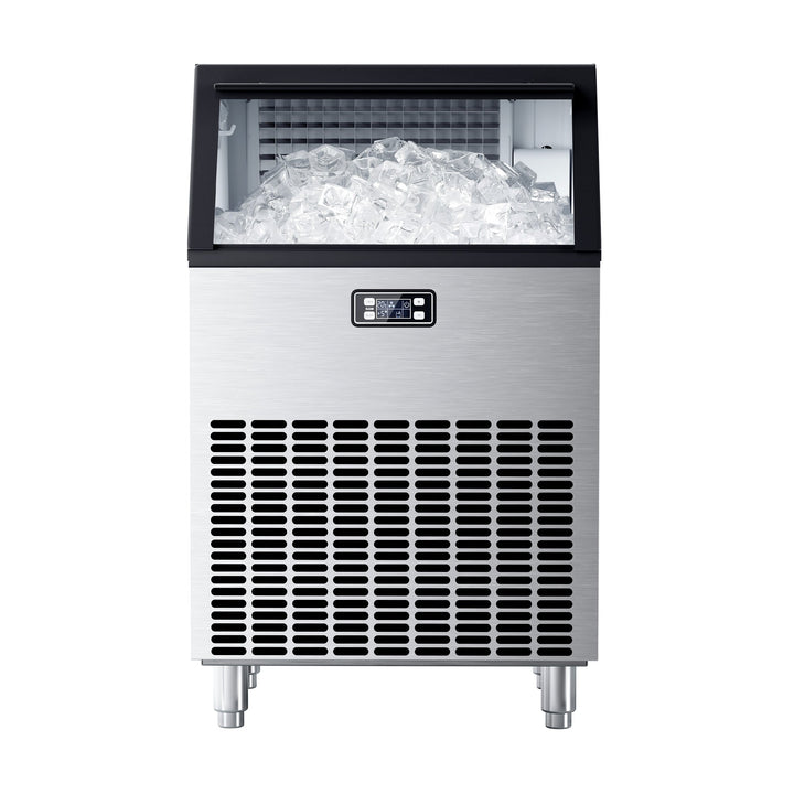 Commercial Ice Maker, Freestanding Square Ice Cube Maker 265lbs/24h, 55lbs Storage Bin, Full Heavy Duty Stainless Steel Construction - Kismile