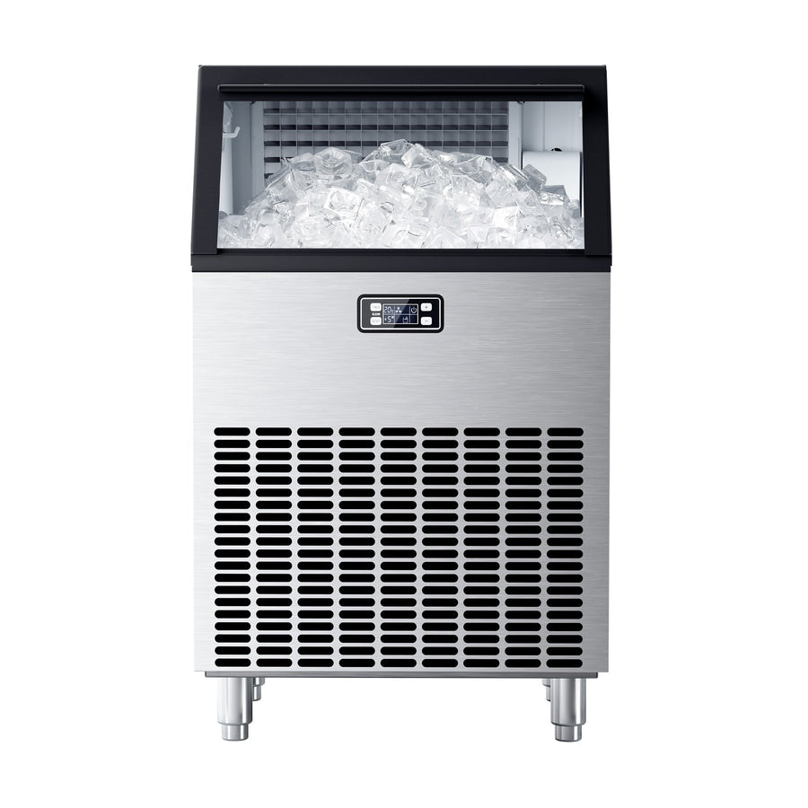 Commercial Ice Maker, Freestanding Square Ice Cube Maker 265lbs/24h, 55lbs Storage Bin, Full Heavy Duty Stainless Steel Construction - Kismile