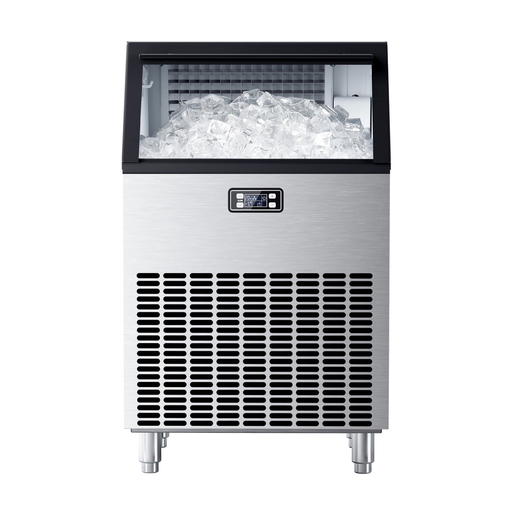 Commercial Ice Maker, Freestanding Square Ice Cube Maker 265lbs/24h, 55lbs Storage Bin, Full Heavy Duty Stainless Steel Construction - Kismile