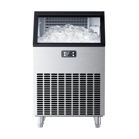 Commercial Ice Maker, Freestanding Square Ice Cube Maker 265lbs/24h, 55lbs Storage Bin, Full Heavy Duty Stainless Steel Construction - Kismile