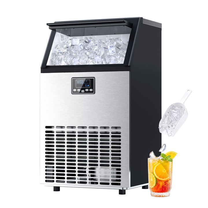 Commercial Ice Maker Machine,100lbs/24H Moon-Shaped Ice Machine with 28 Lbs Storage Capacity - Kismile