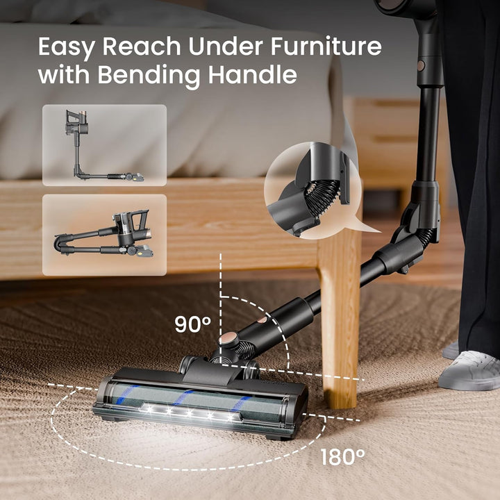 Cordless Vacuum Cleaner, Power Suction Stick Vacuum Cleaners with Hepa Filter, LED Headlight, Bendable Handle - Kismile