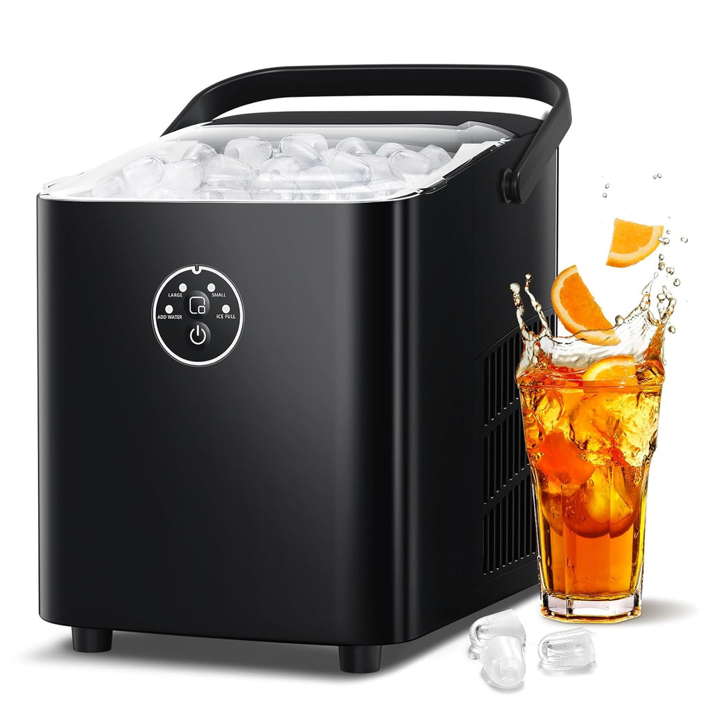 Countertop Ice Maker with Handle, 8 Bullet Ice Ready in 6 Mins - Kismile