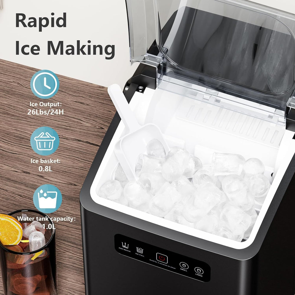 Countertop Ice Maker,Portable Ice Machine with Handle,for Home/Kitchen/Camping/RV Z3424 - BLACK - Kismile