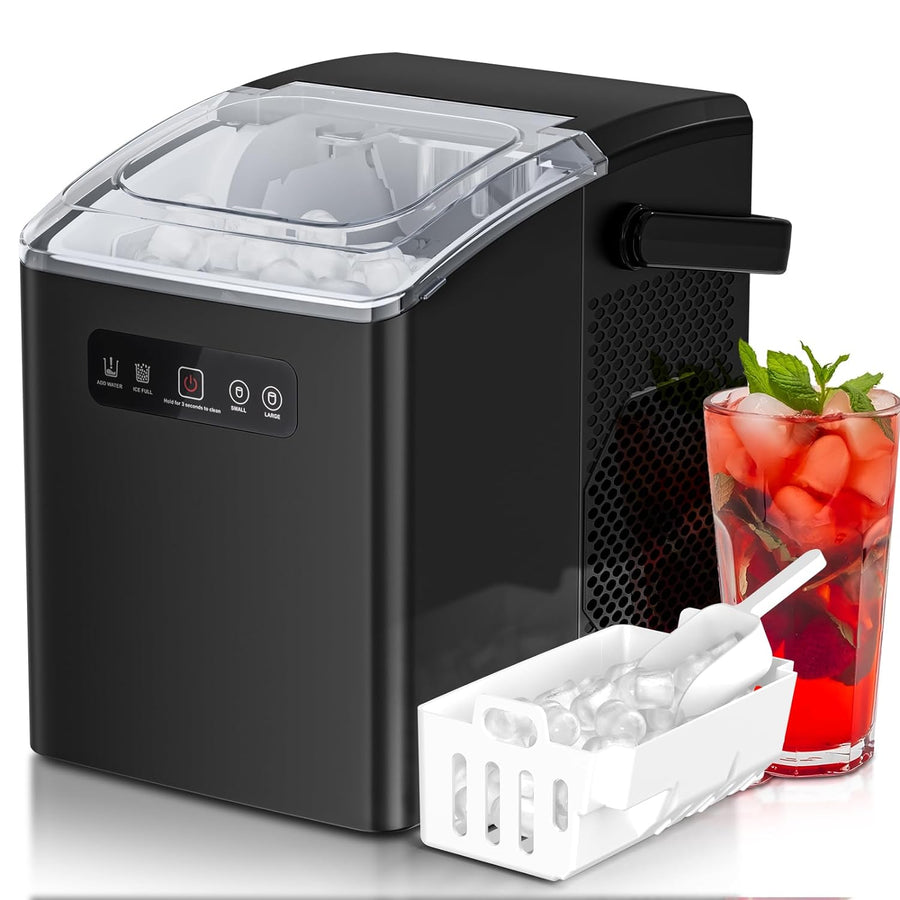 Countertop Ice Maker,Portable Ice Machine with Handle,for Home/Kitchen/Camping/RV Z3424 - BLACK - Kismile
