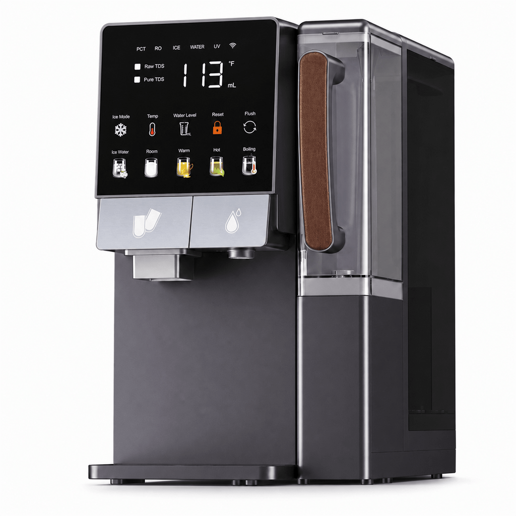 Countertop Water Dispenser with Ice Maker, All-in-1 Instant Hot & Cold Water Purifier Combo with Sr-Enriched Mineral Filtration, 8-Min Fast Bullet Ice Maker, Full-Waterway High-Temp Sterilization for Home & Office - Kismile