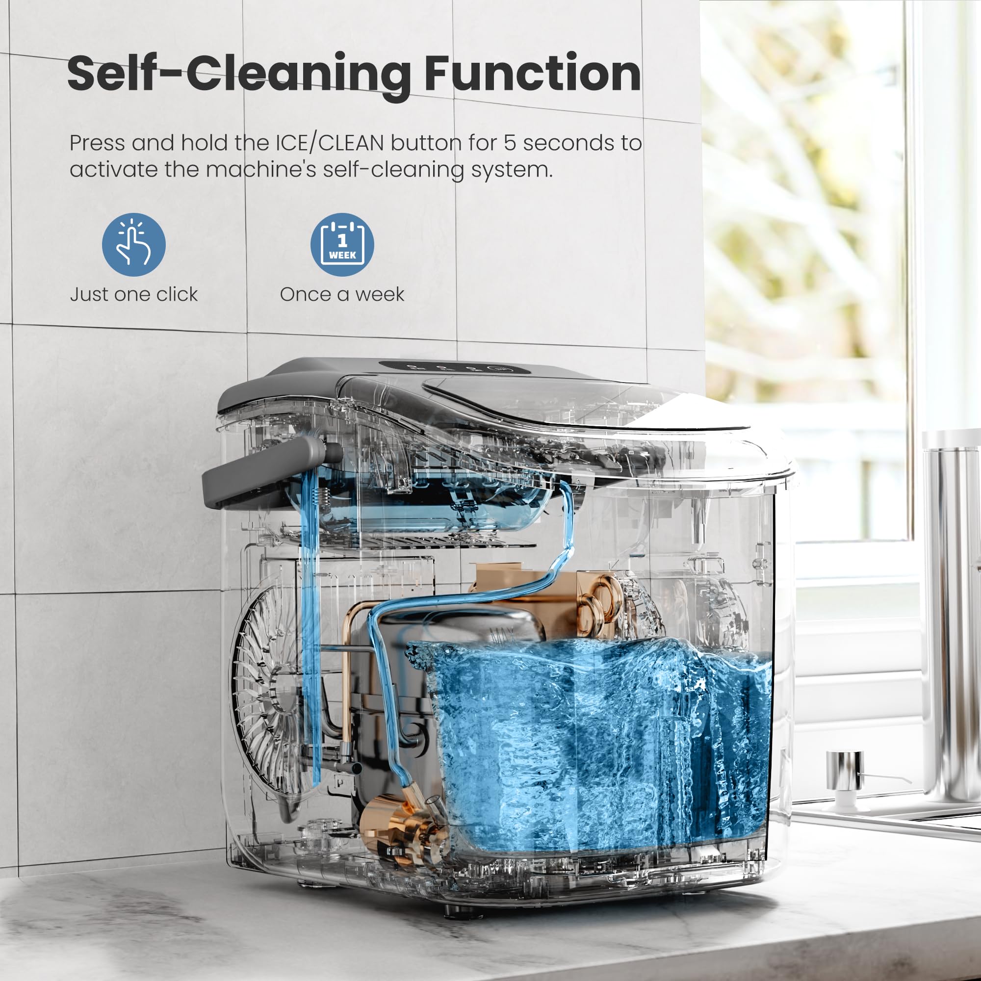 Portable Countertop Ice Maker Machine with Handle, 9 Bullet-Shaped