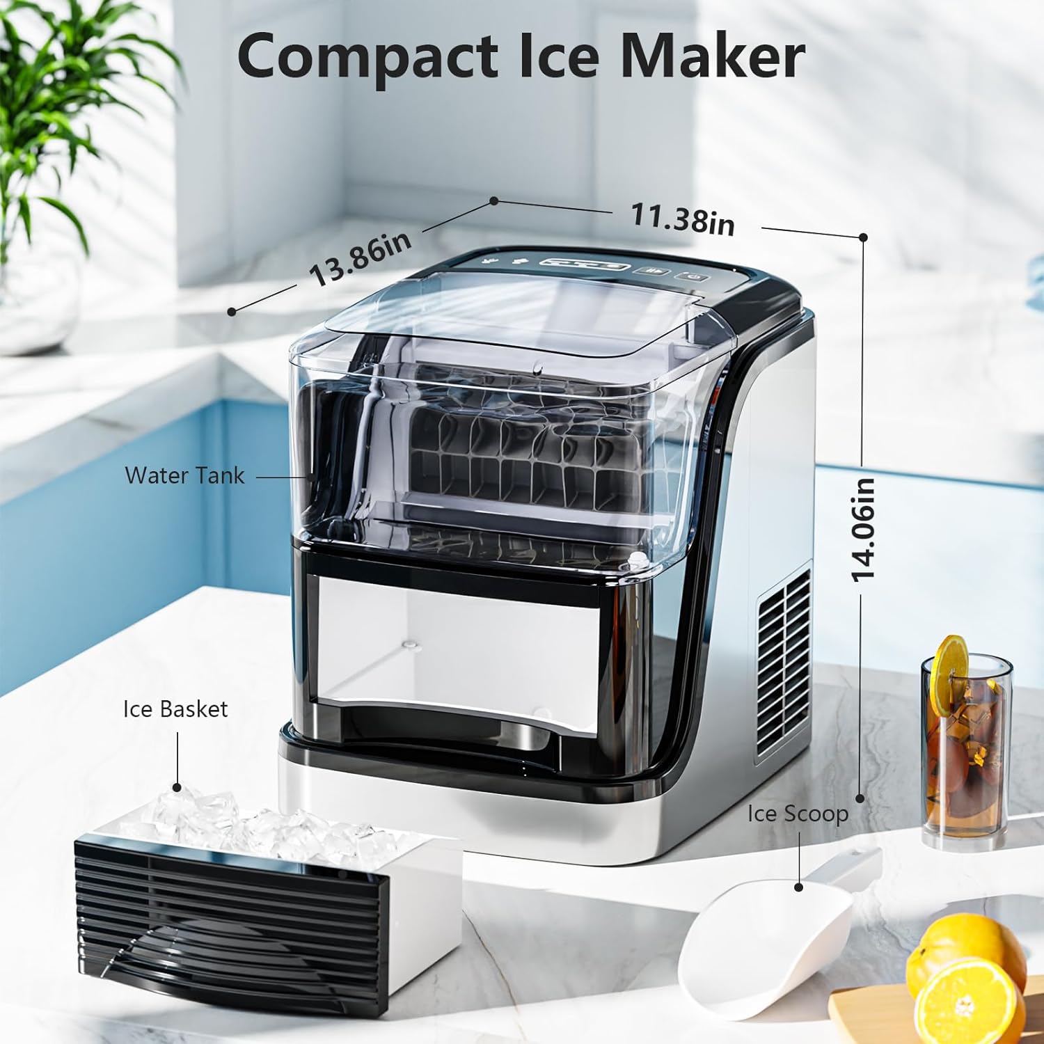 Cubic Ice Maker Machine, 24 pcs Ice Cubes One Cycle, 33 Lbs/24 Hrs