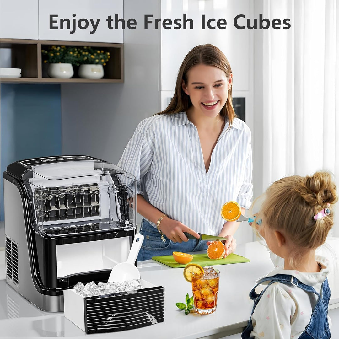 Cubic Ice Maker Machine, 24 pcs Ice Cubes One Cycle, 33 Lbs/24 Hrs, 2 Ice Sizes, Adjustable Ice Thickness, 1.3 Lbs Ice Storage Capacity - Kismile