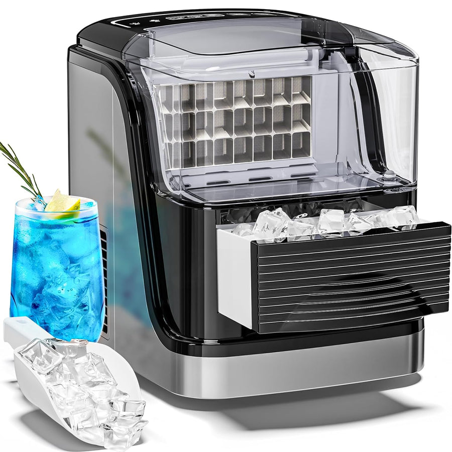 Cubic Ice Maker Machine, 24 pcs Ice Cubes One Cycle, 33 Lbs/24 Hrs, 2 Ice Sizes, Adjustable Ice Thickness, 1.3 Lbs Ice Storage Capacity - Kismile