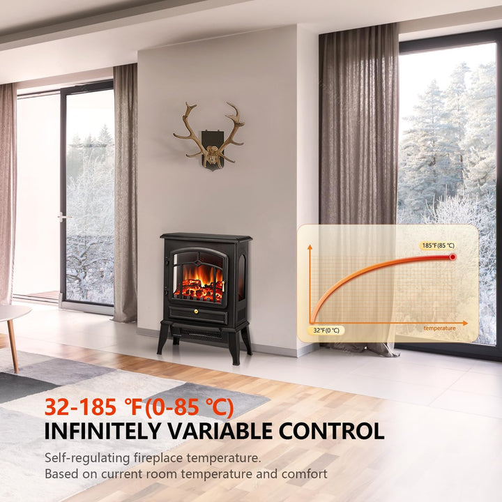 Electric Fireplace Stove Heater with Thermostat Control 520232 - Kismile