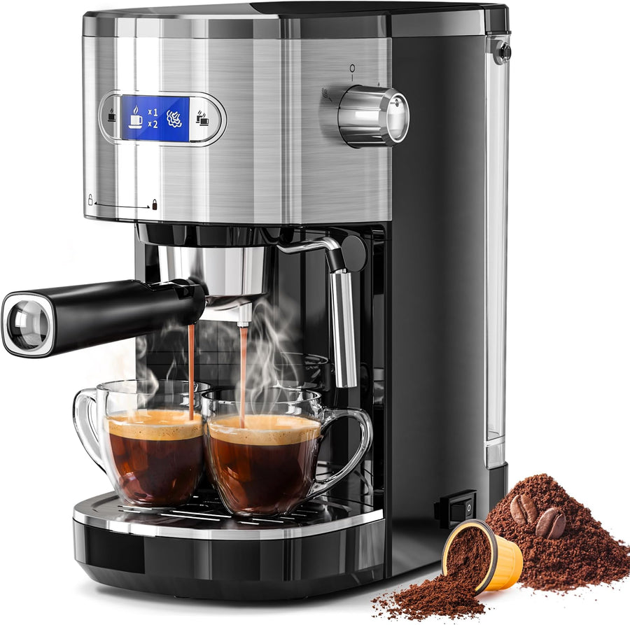 Espresso Machine 15 Bar, Semi-Automatic Coffee Maker with Bean Grinder and Milk Frother Steam Wand CM8050 - Kismile