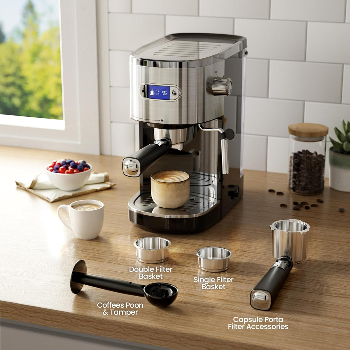 Espresso Machine 15 Bar, Semi-Automatic Espresso Maker with Bean ...